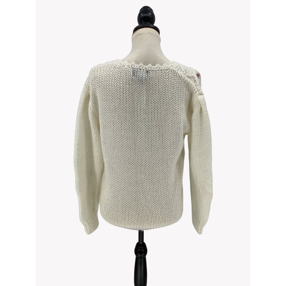 Lady Van Heusen Hand Knit Ivory Sweater M Floral Embroidery & Diamond Pattern - Picture 3 of 7